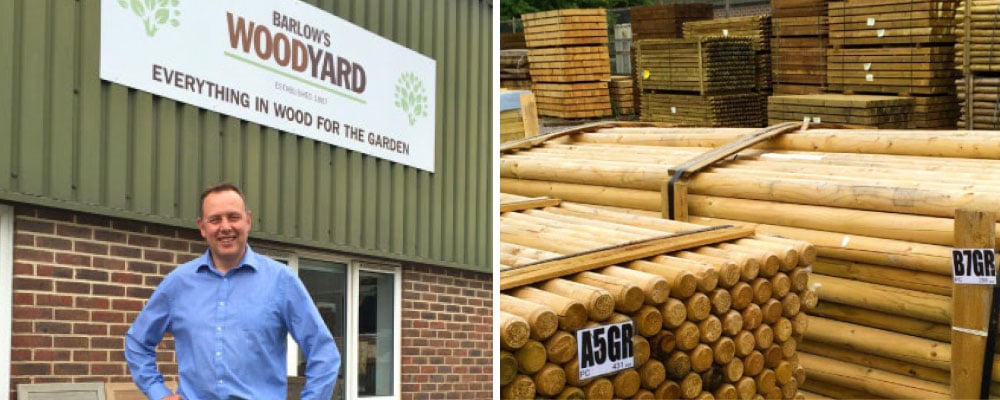 Managing Director, Peter Barlow infront of the Barlow’s Woodyard workshop and timber.