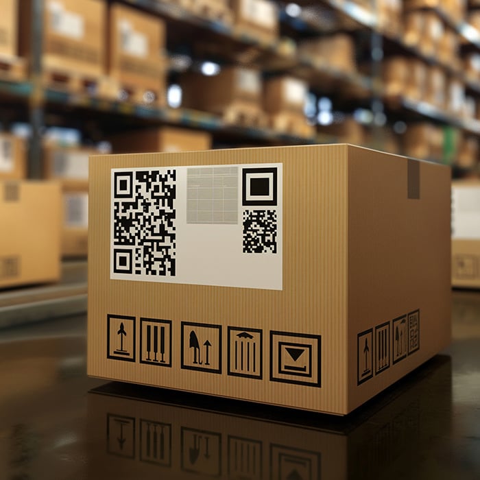 A delivery box with QR codes for scanning