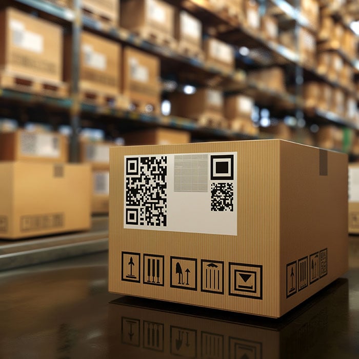 A delivery box with QR codes for scanning