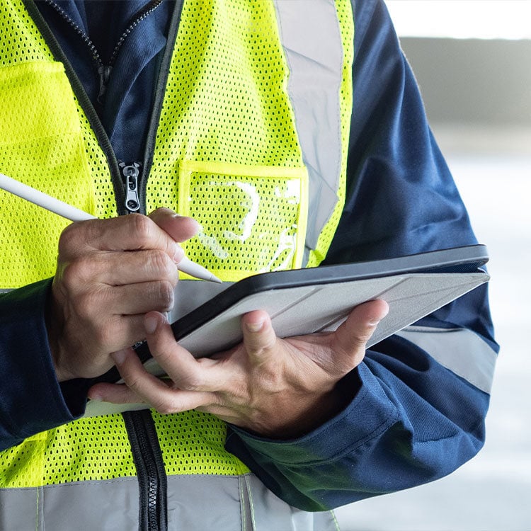 An employee reporting on site digitally. 